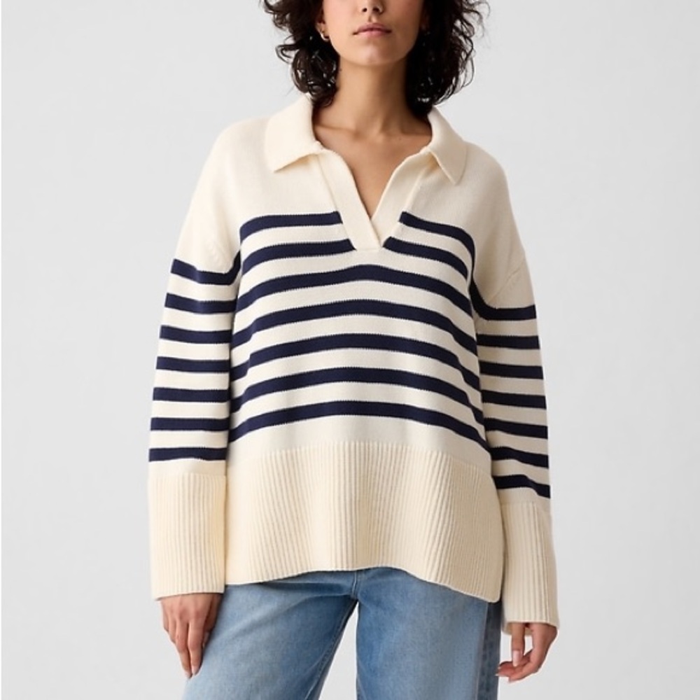 Gap 24/7 Split Hem Polo Neck Striped Sweater